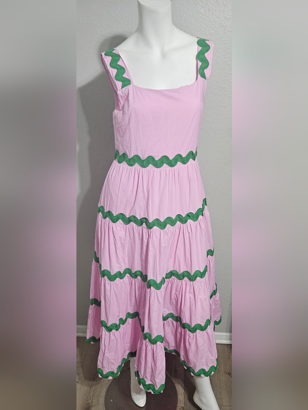 Merci Pink & Green Ric Rac Maxi Dress Size S - Picture 4 of 8